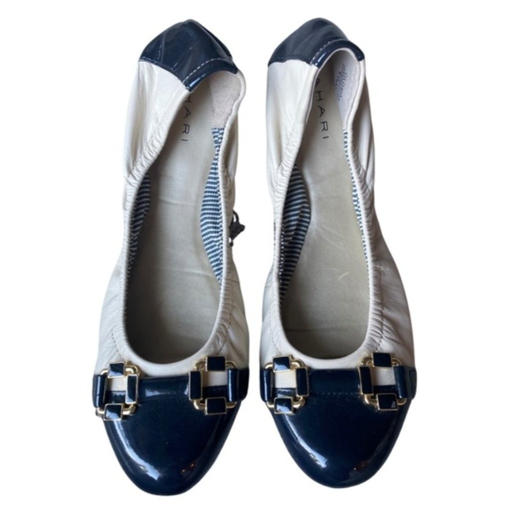 NEW Tahari Cream and Black Gloria Flats Sz 9.5